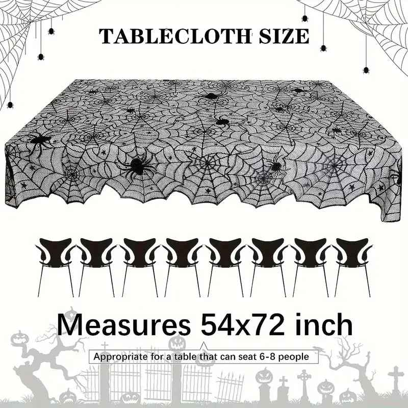 Halloween Black Lace Spider Web Tablecloth