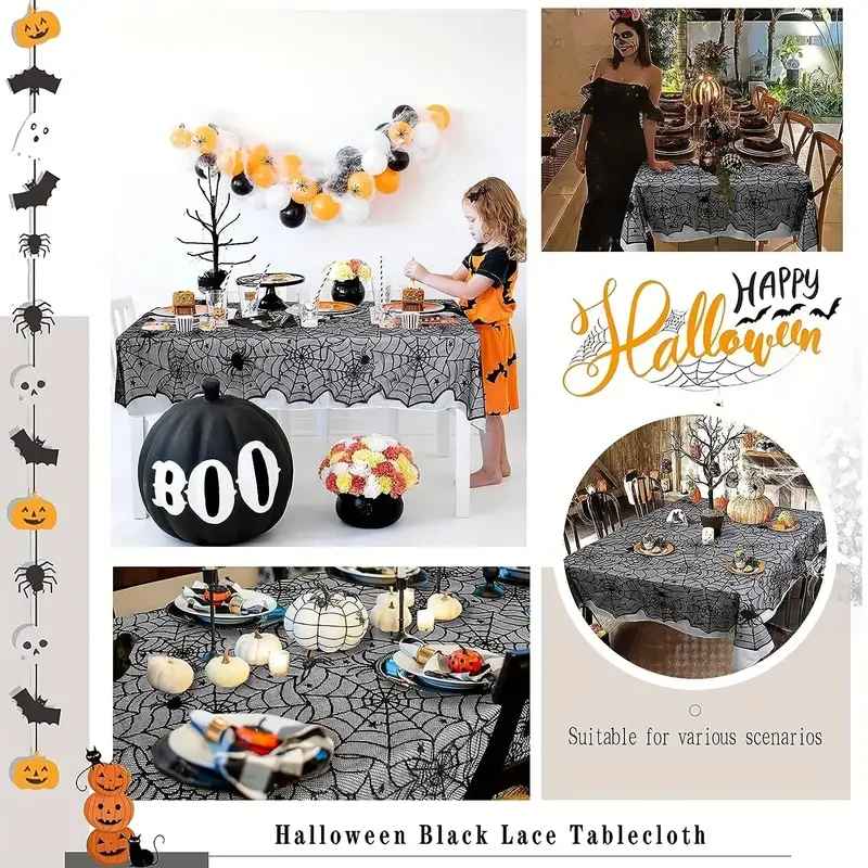 Halloween Black Lace Spider Web Tablecloth
