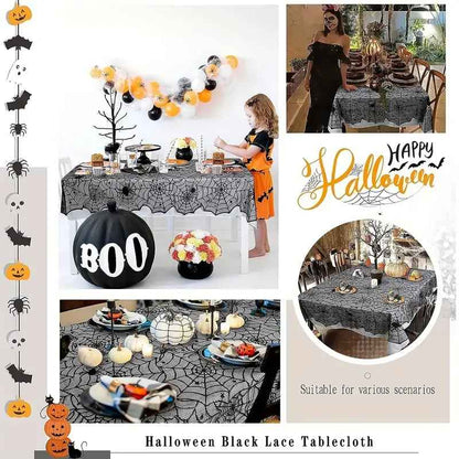 Halloween Black Lace Spider Web Tablecloth
