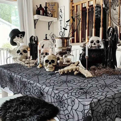 Halloween Black Lace Spider Web Tablecloth