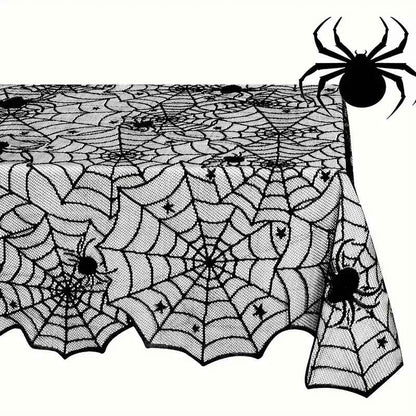 Halloween Black Lace Spider Web Tablecloth